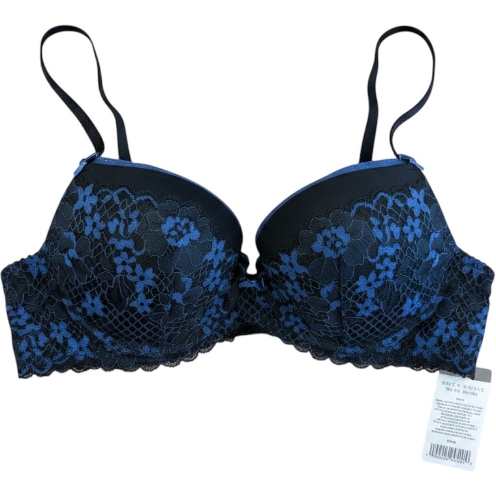 Adore Me Black Blue Floral‎ Lace Demi Underwire Bra 36B BR-08001-DEM